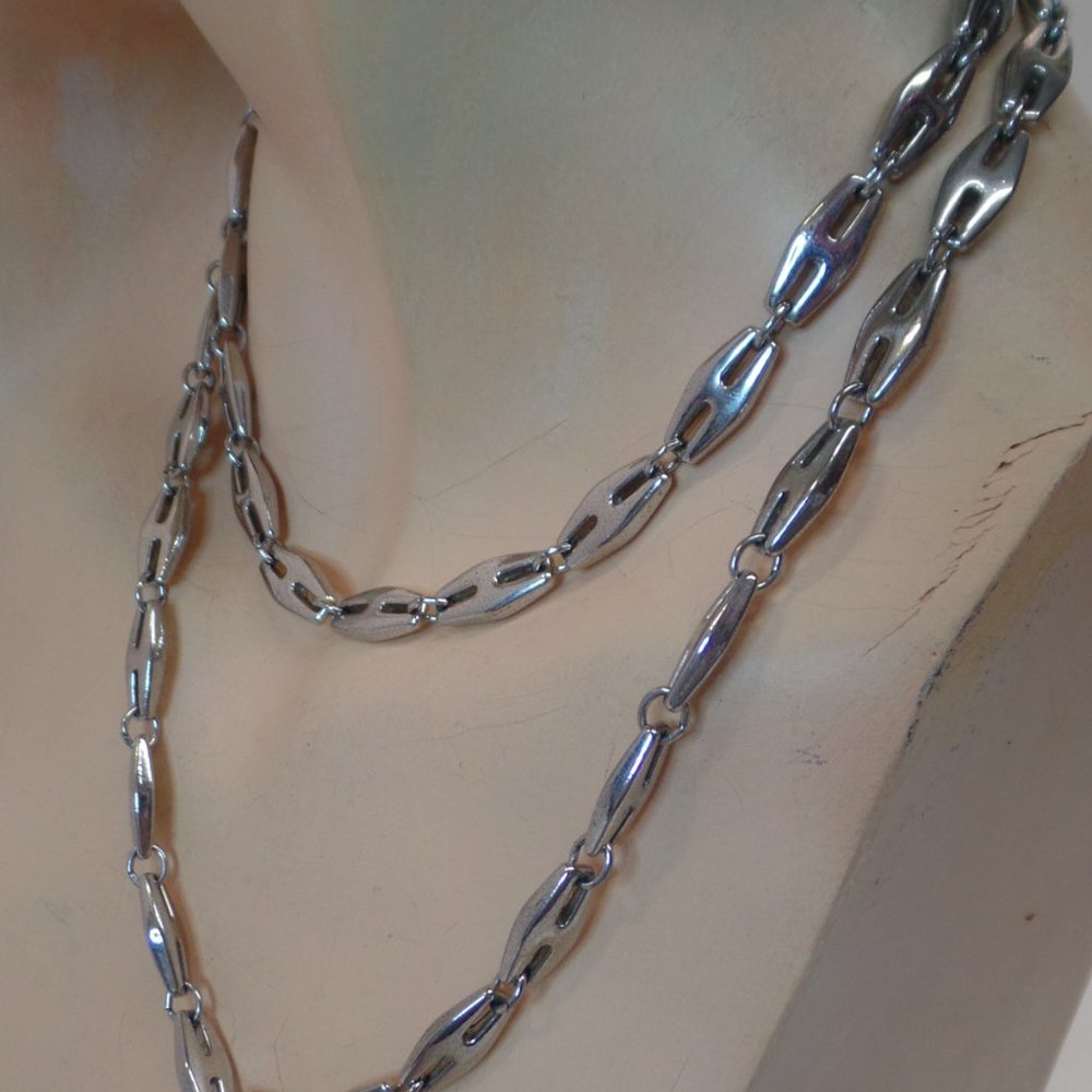 Silvertone Large Link 34" Necklace Double Wrap - Picture 5 of 12